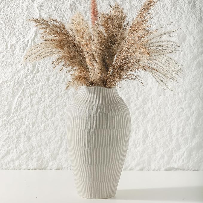 Ceramic Vase for Home Decor,11.6 Inch Flower Vases,Decorative Blue Vase for Pampas Grass,Modern Art Texture Vases for Home Entryway Living Room Dining Table Farmhouse Office Decor(Grey)