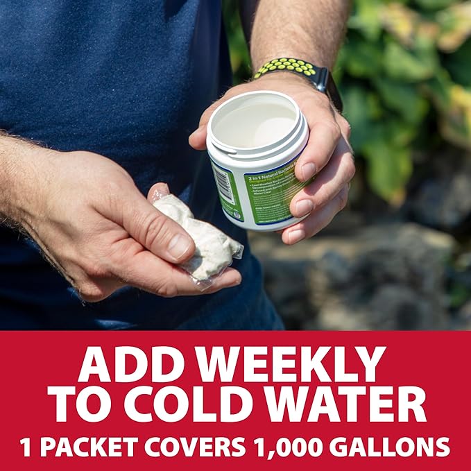 The Pond Guy Seasonal Defense, Spring & Fall Beneficial Bacteria, Barley & Enzymes, Cold Water Pond Sludge & Scum Treatment, Fish & Plant Safe, 6 Packets