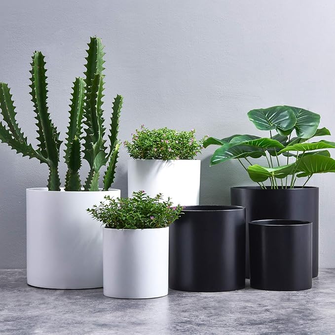 FaithLand Plant Pot 10 inch - Perfectly Fits Mid-Century Modern Plant Stand - Drainage Plug and Drainage Mesh Screen - Matte Black Planter