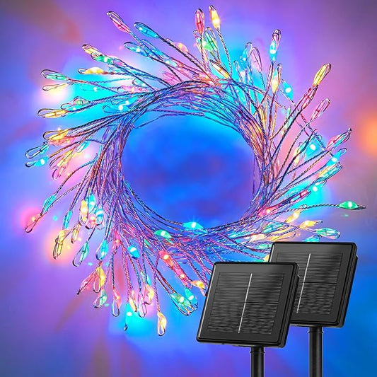 Brightown Solar String Lights for Outside, 2 Packs Total 39.2Ft 480 LED Solar Fairy Lights for Outdoor Waterproof with 8 Modes for Patio Party Garden Yard Home, Multicolor