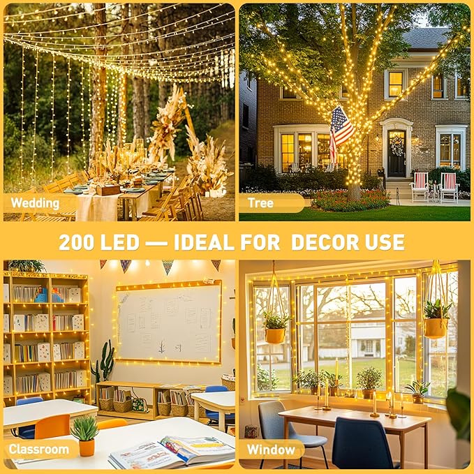 JMEXSUSS 200 LED String Lights Indoor Outdoor Clear Wire, Connectable Warm White Christmas String Lights for Bedroom, 66 Ft Twinkle Fairy String Lights Plug in for Home Wedding Tree Yard Patio Spring