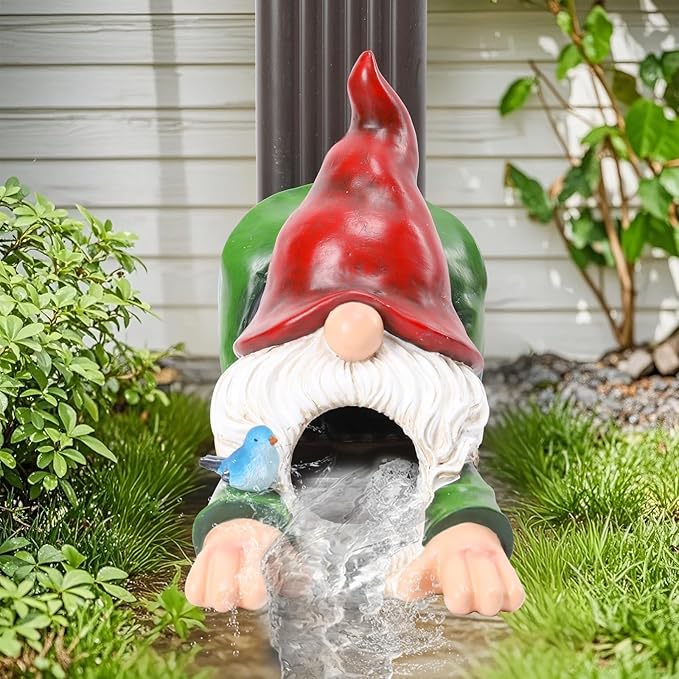 WONDER GARDEN Gnome Gutter Downspout Extensions - 3'' x 4'' Decorative Downspout Extender Diverter, Outdoor Splash Block Sculpture Garden Decor, Waterproof Gutter Guard for Lawn, Garden, Lawn