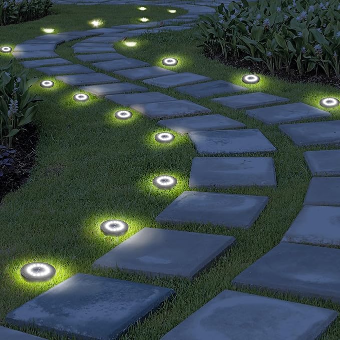 NFESOLAR Solar Ground Lights Outdoor 8 Pack, IP68 Waterproof Flat Solar Outdoor Lights for Garden, Bright Solar Powered Landscape Lighting for Yard Lawn Patio Driveway Walkway Decor (White)