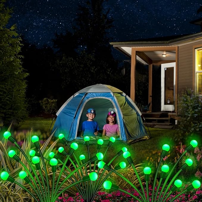 Solar Garden Lights Outdoor, 6 Pack 60 LED Green Firefly Lights Waterproof, Sway by Wind, Solar Swaying Light for Yard Patio Backyard Garden Planter Flower Bed Pathway Outdoor Decoration