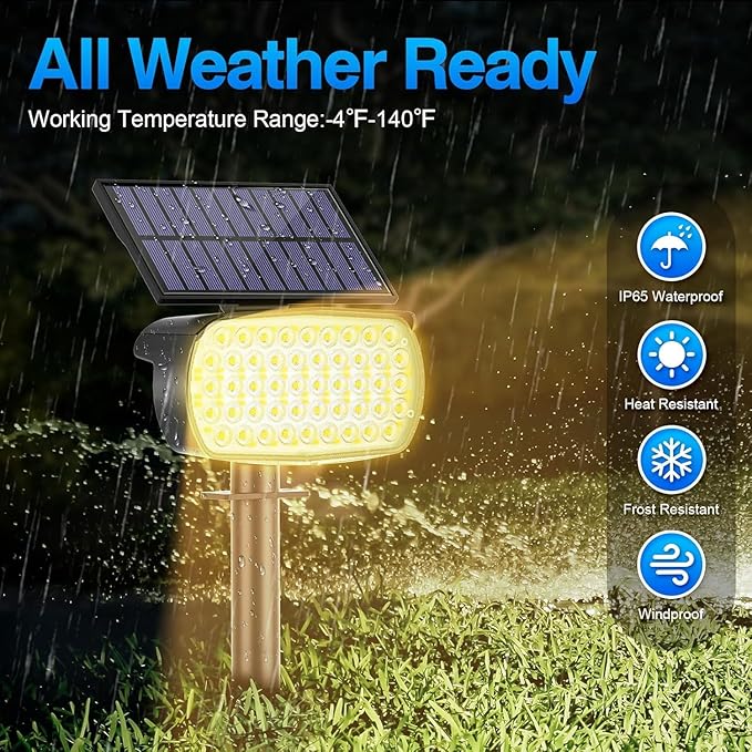 108 LED Solar Spot Lights Outdoor, IP65 Waterproof, 3 Modes Landscape Spotlights, Large Solar Panel Powered Lights for Garden Yard Pathway (Warm White/2 Pack)