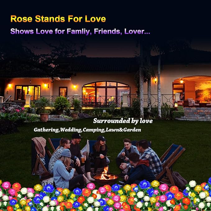 Solar Flower Lights Outdoor - Upgraded New Material Two Modes Realistic LED Solar Powered Waterproof Lights with 5 Roses, Solar Decorative Stake Lights for Garden (Pink, 1 Pack)