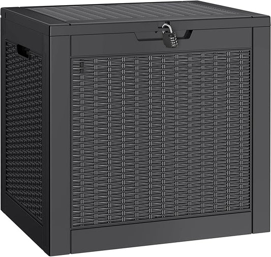 NUNU LAB 30 Gallon Waterproof Outdoor Storage Box, Lockable Resin Deck Box Bench for Patio Cushions, Garden Tools, Pool Accessories & Package Deliveries – Black