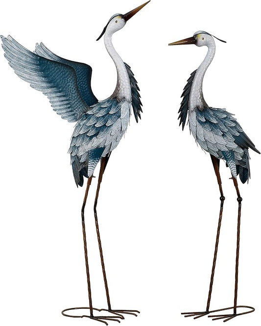 TERESA'S COLLECTIONS Garden Decor Blue Heron Yard Art, 38-42" Large Metal Cranes Sculptures & Statues Decoy for Outdoor Indoor Decorations, Outside Patio, Pool, Lawn, Set of 2, Spring,Gift for Mom