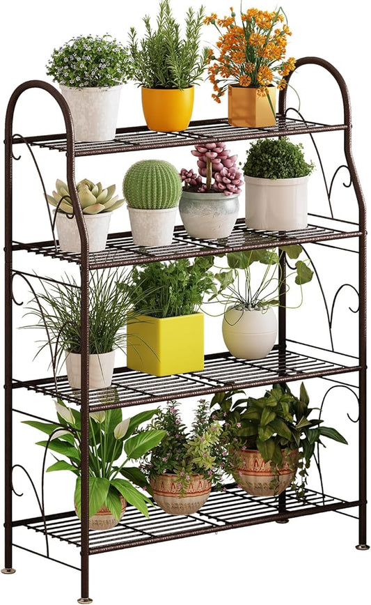 SORCEDAS Plant Stand Indoor Outdoor Plant Shelf 4 Tier Metal Corner Flower Stand Multiple Holder for Patio Garden Balcony Living Room ,Bronze