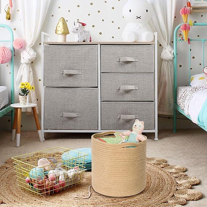 Woven Jute Plant Basket, Wicker Basket Planter for 10 inch Pot, Round Indoor Outdoor Tree Pot Cover, Small Boho Storage Bin Organizer, Rustic Basket for Plants and Home Decor, 11”X11”