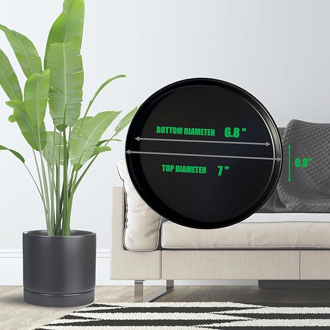 2 Pack Ceramic Plant Saucer Pot Tray 7 Inch, Planter Saucers 4 5 6 7 8 9 10 11 12 13 Inch for Indoors Outdoor, Durable Sturdy Flower Drainage drip Water Tray for Glazed Pots Base (7 Inch-Black)