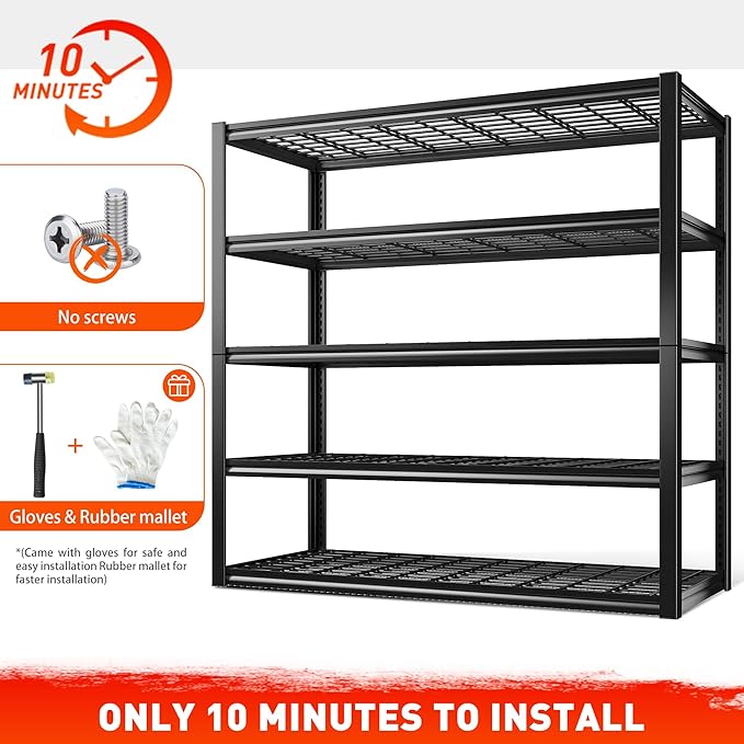 REIBII 48.2''W Garage Shelving Heavy Duty Metal Shelving 3000LBS Storage Shelves Adjustable Metal Shelves Industrial Garage Shelf for Warehouse Basement, 4 Pack
