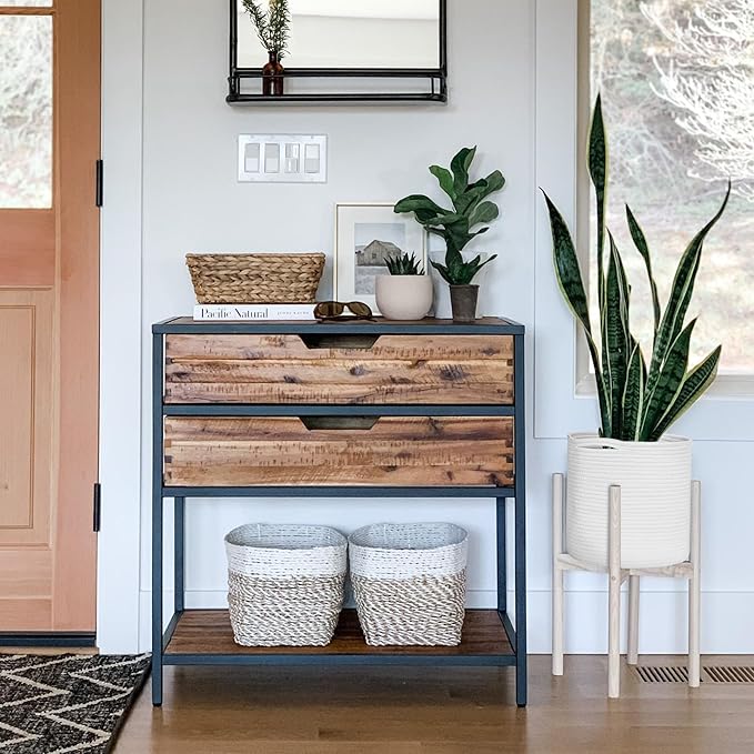 Cotton Rope Plant Basket, Woven Basket Planter for 10 inch Pot, Round Indoor Tree Pot Cover, Small Storage Bin Organizer, Basket for Plants and Home Decor, 11”X11”, White