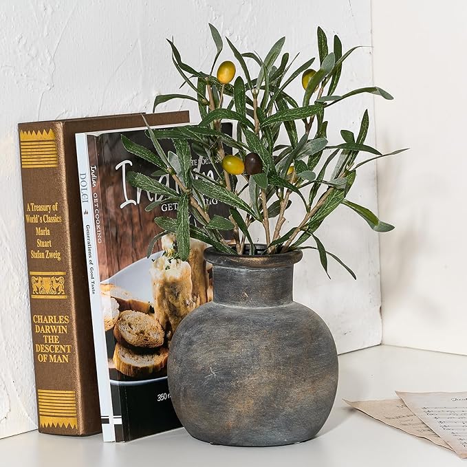 SIDUCAL Ceramic Rustic Farmhouse Vase | 6 Inch Pottery Decorative Flower | Boho | Terracotta Vase for Home Decor Table, Living Room, Bathroom Decoration, Shelf Decor, Mantel, Bronze