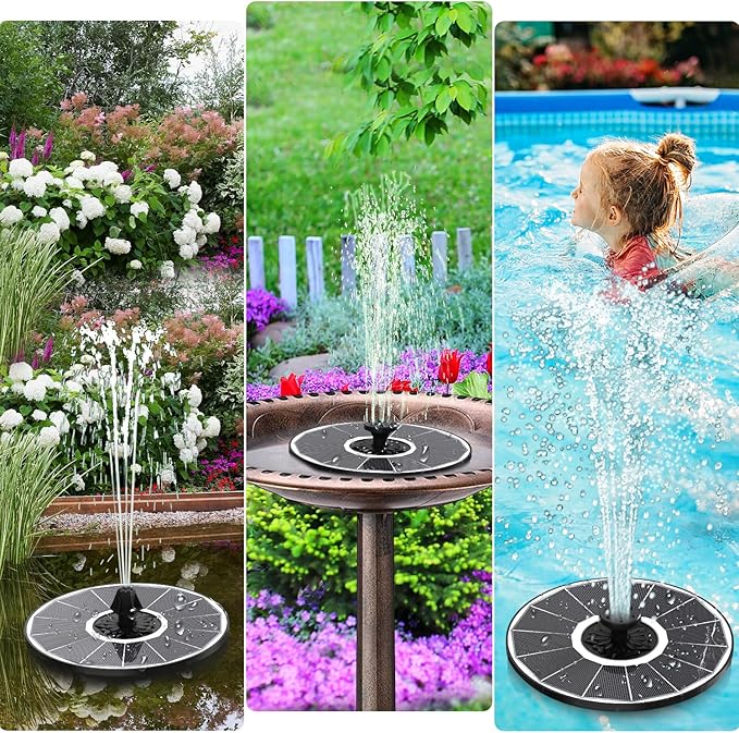 Solar Fountain Pump with 2000 mAh Battery Backup Works in Shade, 3.5 W Glass Solar Powered Water Fountain with 7 Nozzles, Floating Solar Fountain for BirdBath, Garden, Outdoor, Patio-White