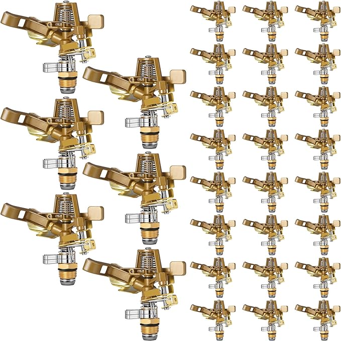 Ferraycle 30 Pieces 1/2 Inch Brass Impact Sprinkler Head with Nozzles Heavy Duty Adjustable 0-360 Degrees Impulse Sprinkler Head Lawn Watering for Yard Irrigation