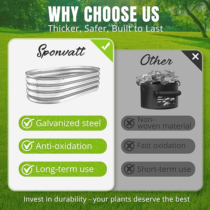 Sponvatt Raised Garden Bed - Outdoor Galvanized Raised Garden Bed Planter Boxes, Large Oval Metal for Gardening Planter Box Kit,Suitable for Vegetables,Herbs, and Flowers (4x2x1 Ft,Silver)