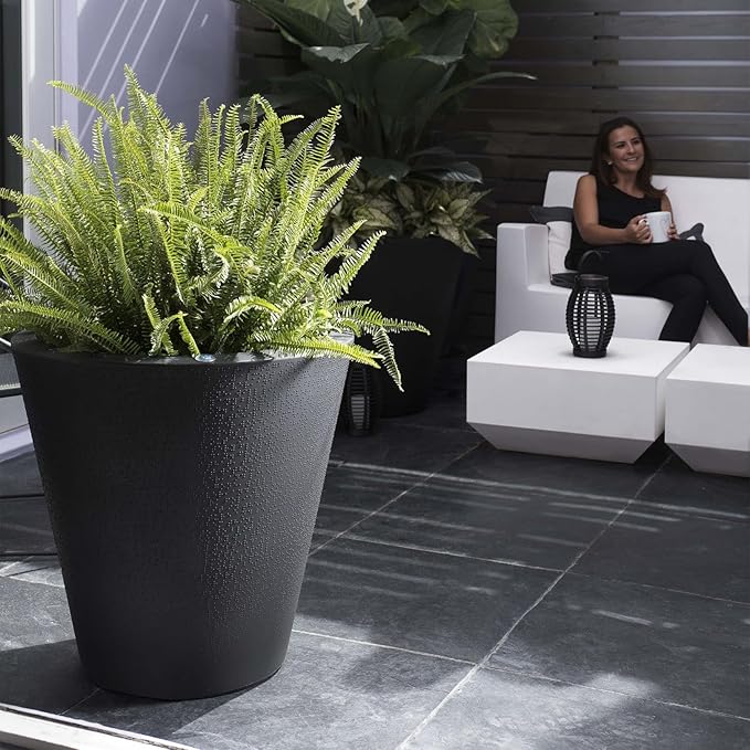 Crescent Garden Dot TruDrop Indoor/Outdoor Planter, Self-Watering Plant Pot, 26 Inches, (Ash)