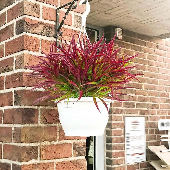 Uieke 28 Bundles Artificial Outdoor Plants UV Resistant Fake Grass Plants Faux Plastic Plants Greenery Shrubs for Home Garden Pathway Window Box Front Porch Summer Fall Decor, Deep Red