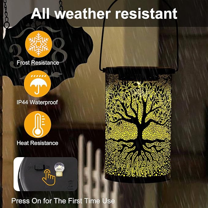 Solar Outdoor Lanterns Waterproof Hanging, Tree of Life Decorative Light Christmas Thanksgiving Birthday Gifts for Women Mom Grandma, Garden Decor for Garden Patio Yard Lawn Backyard Front Porch