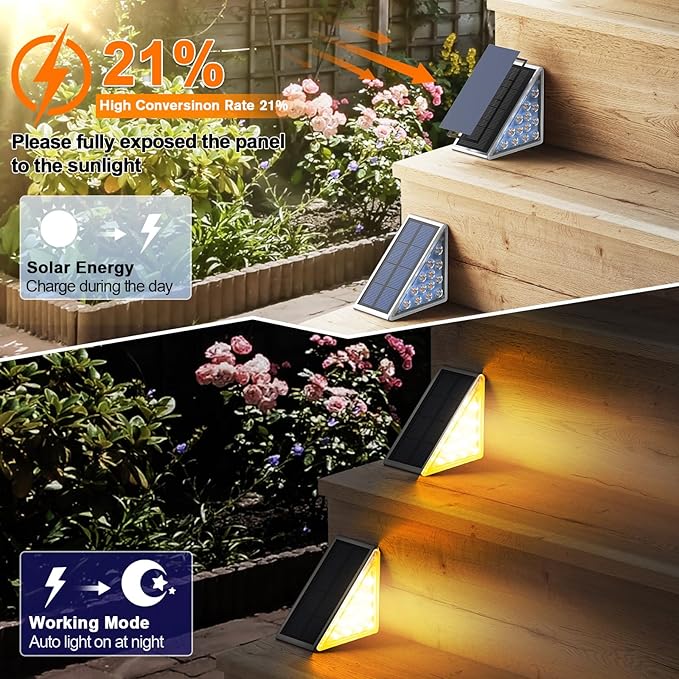 Solar Step Lights for Outside Waterproof IP67, Outdoor Stair Light 6 Pack, Solar Stair Lights Outdoor LED Outdoor Step Light Decor for Sidewalk, Deck, Front Door, Patio, Garden