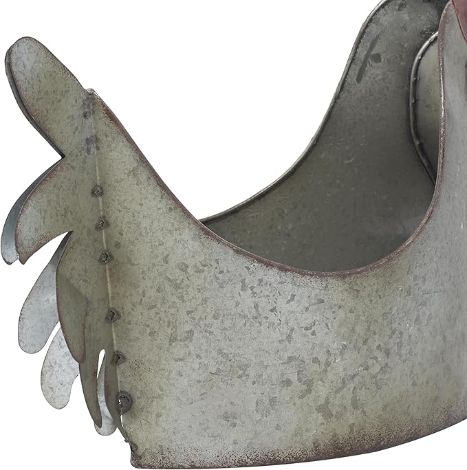 Deco 79 Metal Rooster Indoor Outdoor Planter Large Planter Pot, Planter 12" x 8" x 16", Gray