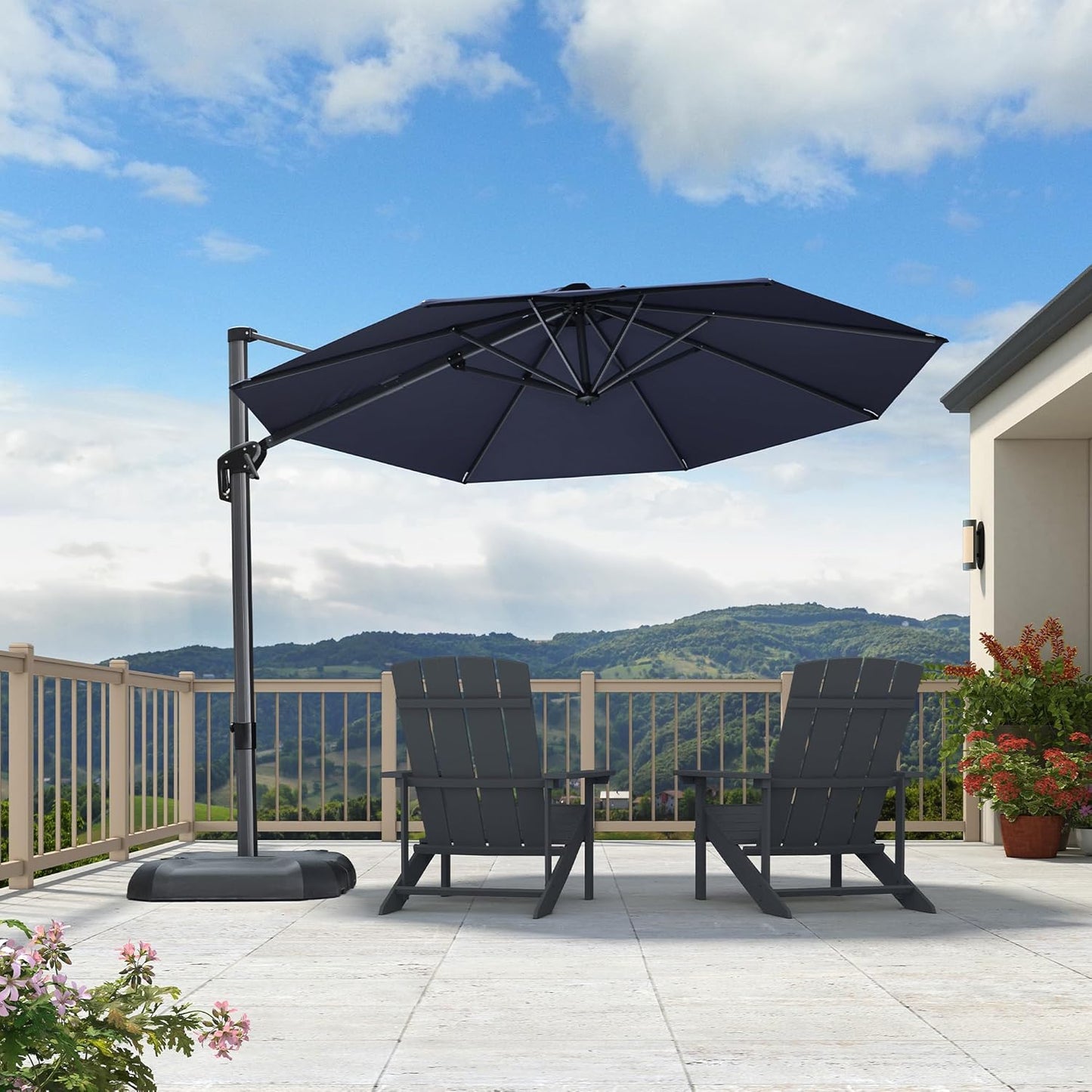PURPLE LEAF 10 Feet Patio Umbrella Outdoor Cantilever Round Umbrella Aluminum Offset Umbrella with 360-degree Rotation for Garden Deck Pool Patio, Navy Blue