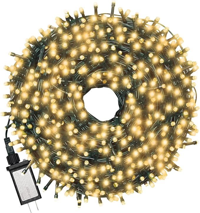 Christmas Light 1000 LEDs 336ft Green Cable Wire Fairy String Tree Twinkle Lights Plug in 12 Modes for, Outdoor, Garden, Wedding, Christmas Party, Home Decoration (Warm White)