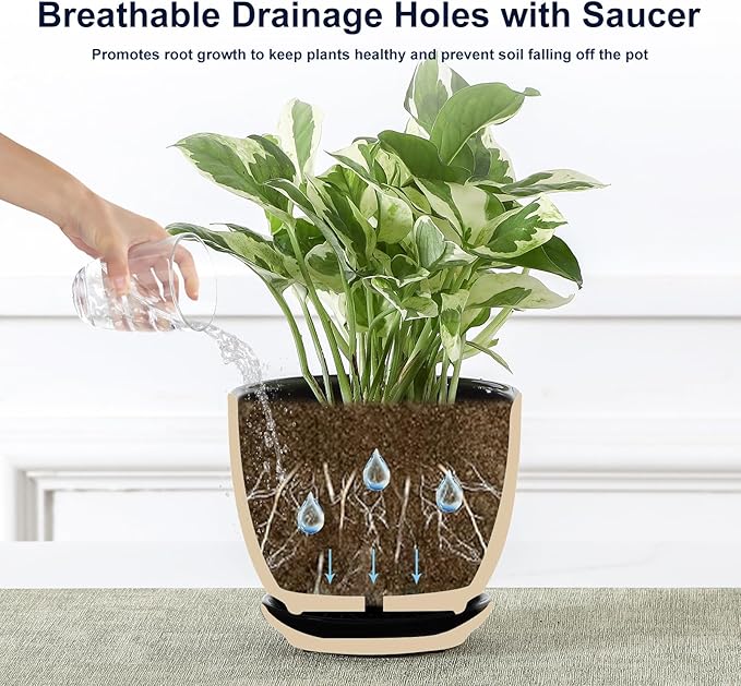 Sureasy Ceramic Plant Pots, 4.7 Inch Flower Pots for Indoor Plants, Succulent Pots with Saucer and Drainage Hole, Decorative Planter for Succulent, Cactus, Set of 4, Black