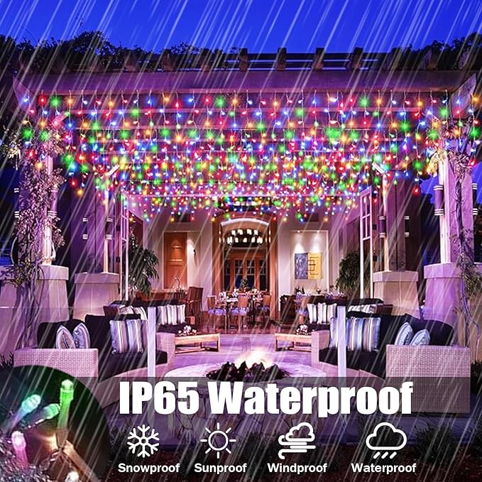 Upgraded Solar Christmas Lights,304 LED Outdoor Christmas Decorations 8 Modes Waterproof Solar Powered String Lights for Patio Yard Garden Wedding Party House Xmas Tree Roof Decorations(Multicolored)
