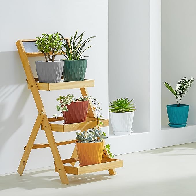 FaithLand 6-Pack 6-Inch Plastic Plant Pots with Saucers | Thickened PP Material, Modern Wave Texture, Enhanced Drainage for Indoor/Outdoor Garden Plants | Multicolor Value Set