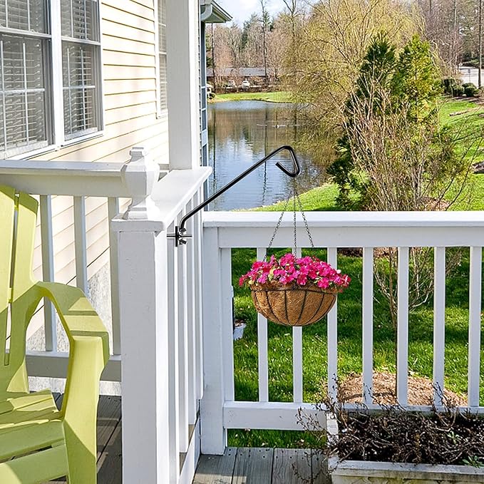 11 inches Fence Deck Hook Rail Hook Hanging Hook Mounting Kit Heavy Duty Bird Feeder Hook, Decorative Hook Hanger for Bird Feeders, Planters, Suet Baskets, Lanterns on Balcony Porch Railing Fence