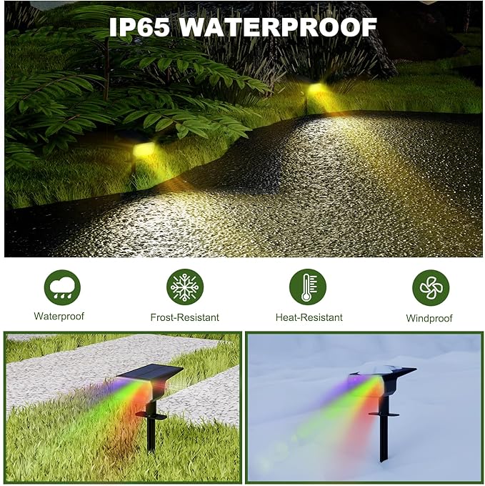 Solar Lights Outdoor Waterproof IP65, 8 Lighting Modes Multicolor Solar Spot Lights Outdoor, Landscape Spotlights for Garden Yard, 2 Pack RGB