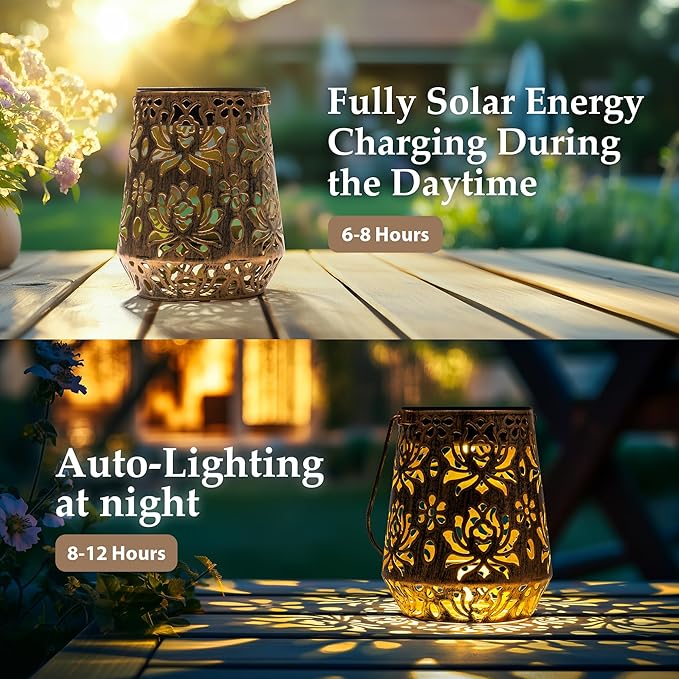 Solar Lanterns Outdoor Decor Waterproof,2Pack Flower Hanging Gifts for Women, Mom, Solar Garden Lights Metal Decoration for Outside,Yard, Patio,Garden,Porch,Pool