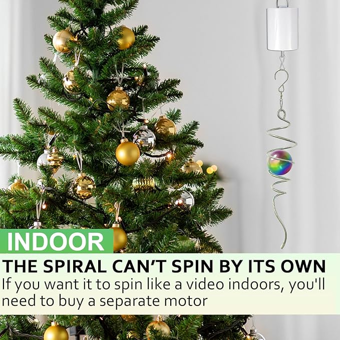 Multi Colors Gazing Ball Spiral Tail Wind Spinner,Decorative Wind Spinner 11inch Tail&2 inch Stainless Steel Orb.Indoor Outdoor Wind Spinner Tail Garden Decoration-13 inch Height