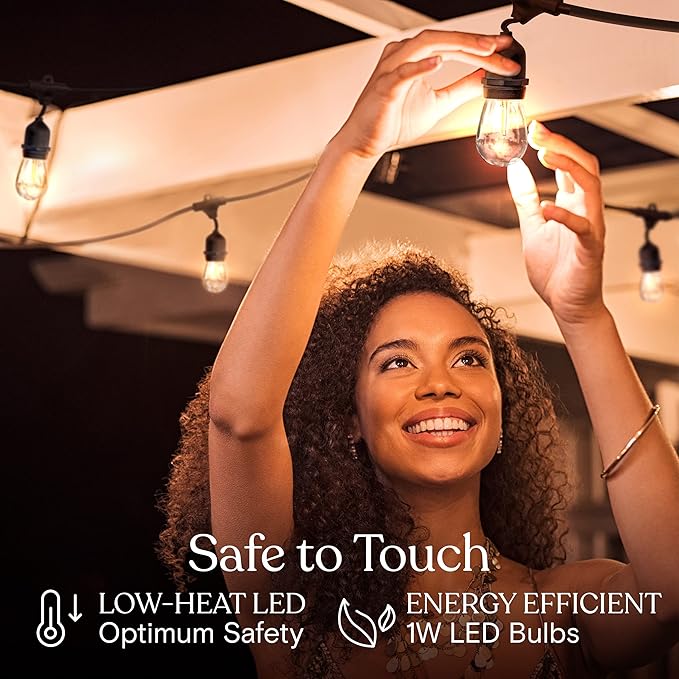 Brightech Ambience Pro LED String Lights - 24 Ft Commercial Grade Patio Lighting Outdoor Waterproof - 7 Heavy Duty Porch Lights for Outside, Christmas, Backyard - 1W Vintage Edison Bulbs, Dimmable