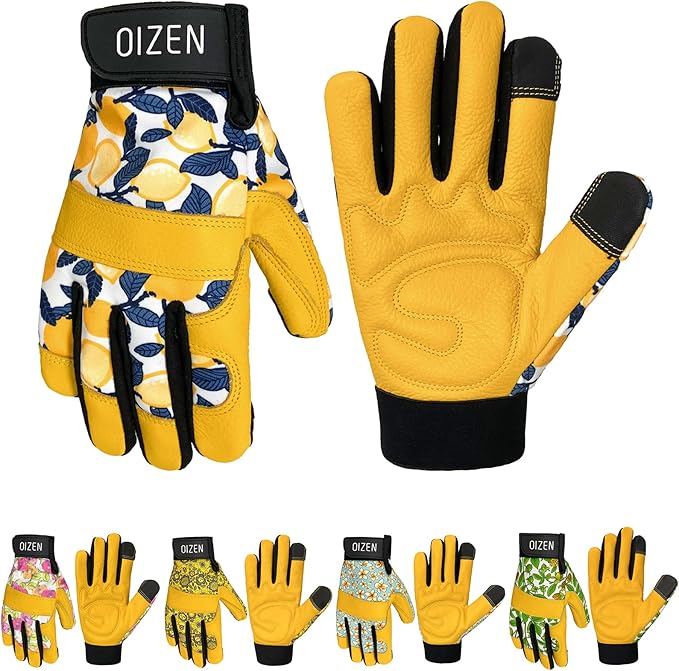 Cowhide Leather Thorn Proof & Puncture Resistant Gardening Gloves for Women and Men, Touchscreen Compatible Working Gloves for Weeding, Digging, Planting, Gardening Gifts for Women (Small)