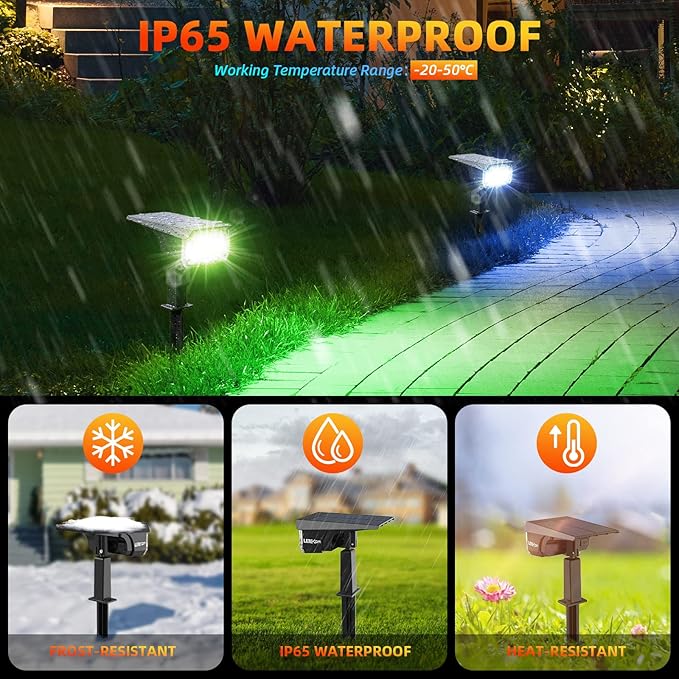 Color Solar Lights Outdoor Waterproof Spotlights with 9 Light Modes, Color Changing Solar Outdoor Lights for Decorate Festivals, Colored Solar Spot Lights Auto On/Off, RGBW 6 Pack