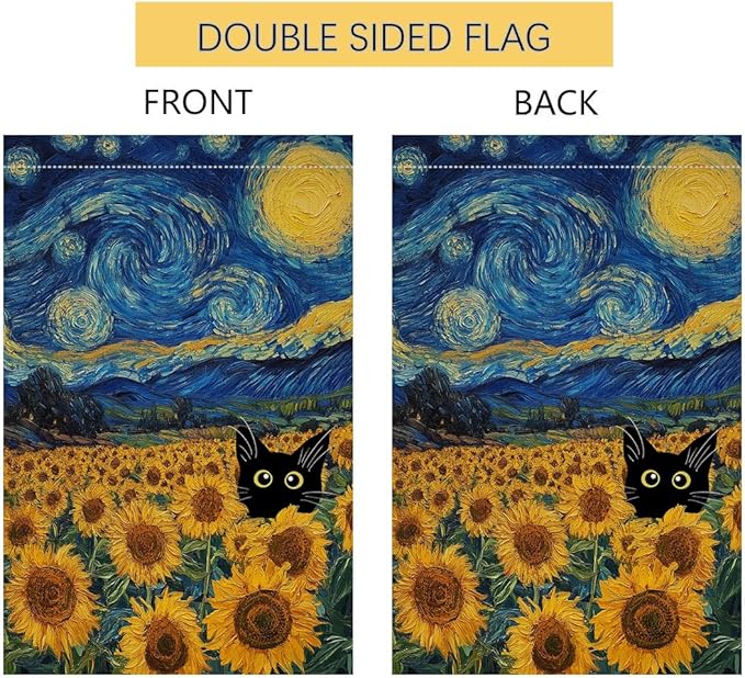 BLKWHT Summer Sunflower Cat House Flag 28x40 Vertical Double Sided Blue Sky Welcome Farmhouse Holiday Outside Decorations Burlap Yard Flag BW822-40