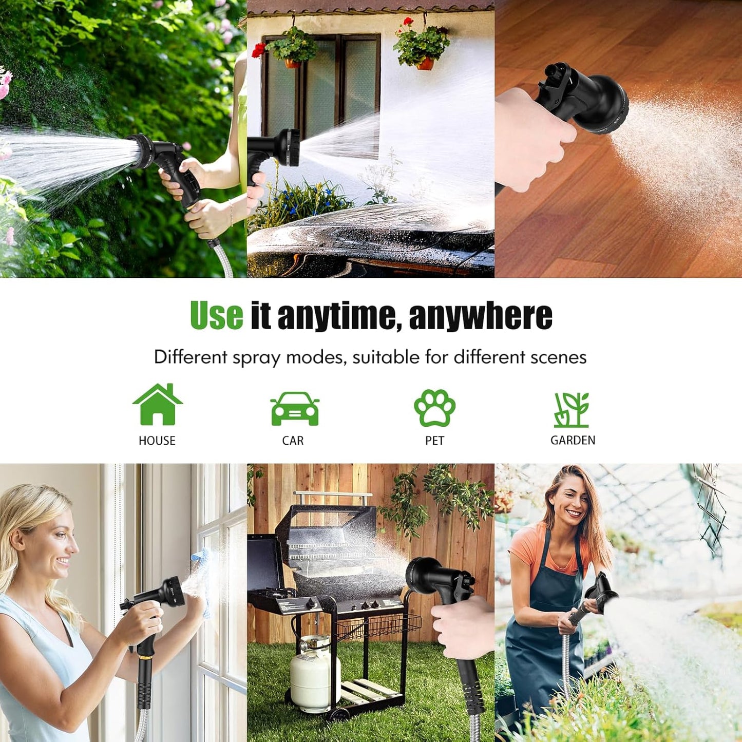 Garden Hose Metal 200FT, Stainless Steel Heavy Duty Water Hose With 10 Function Nozzle, No-Kink, Tough & Flexible, Sturdy and Lightweight, Rust Proof for Yard, Outdoor, RV