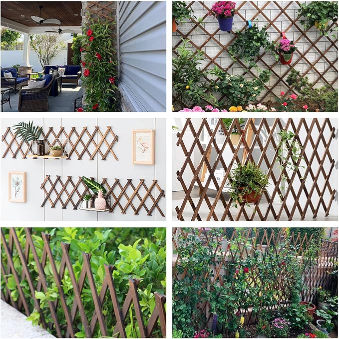 4 PCS Expandable Garden Trellis, 12" x 75" Wooden Lattice Fence Wall Panel Stretchable Decorative Fences Lattice Trellis for Climbing Plants Outdoor Ivy Vine Rose Clematis Garden Patio Room Decor (4)