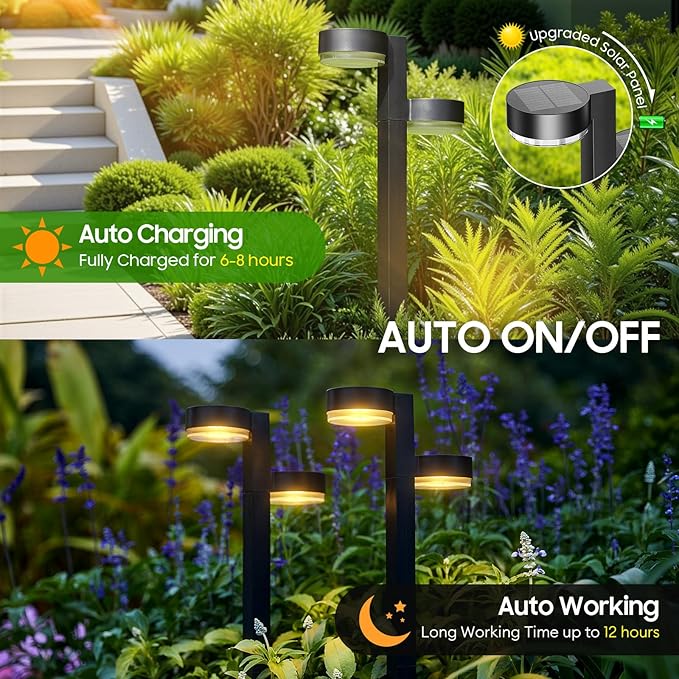 Solar Pathway Lights Outdoor, 6 Pack Dual-Head Solar Lights Outdoor Waterproof Super Bright Up to 12Hrs, Auto On/Off Garden Light for Yard Patio Path Walkway Driveway Outside Decor