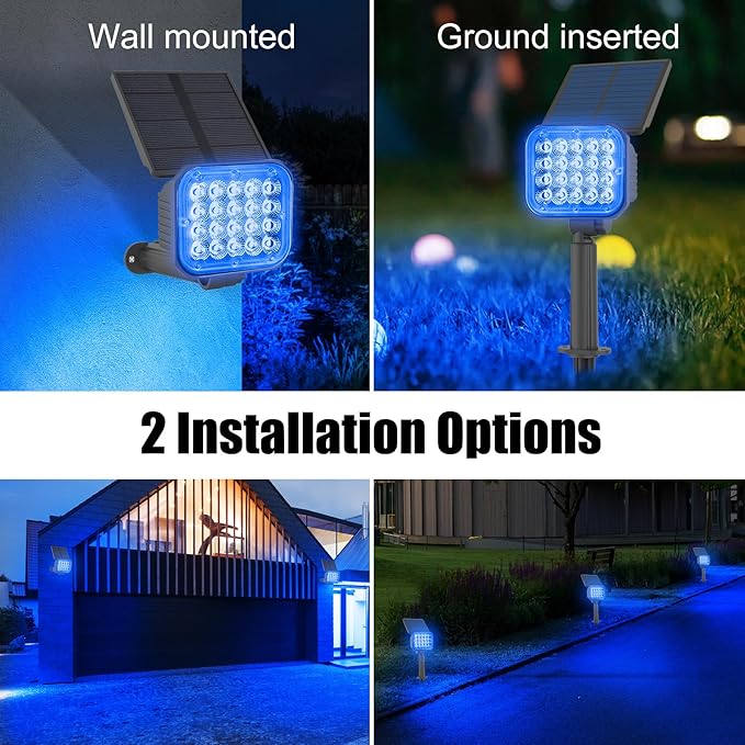 Solar Spot Lights Outdoor, Blue Solar Lights Outdoor Waterproof IP65, Adjustable Panel Solar Landscape Spotlights for Tree Yard Halloween Christmas Landscape Decor, 6 Pack