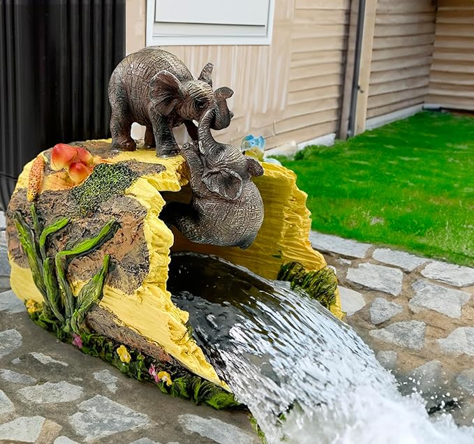 Teaeeno Twin Elephants Decor Gutter Downspout Extension Decorative,Animal Statue Outdoor Decor,3"×4" Rain Gutter Downspout Splash Block,Garden Splash Block Outdoor Sculpture,Rain Downspout Diverter