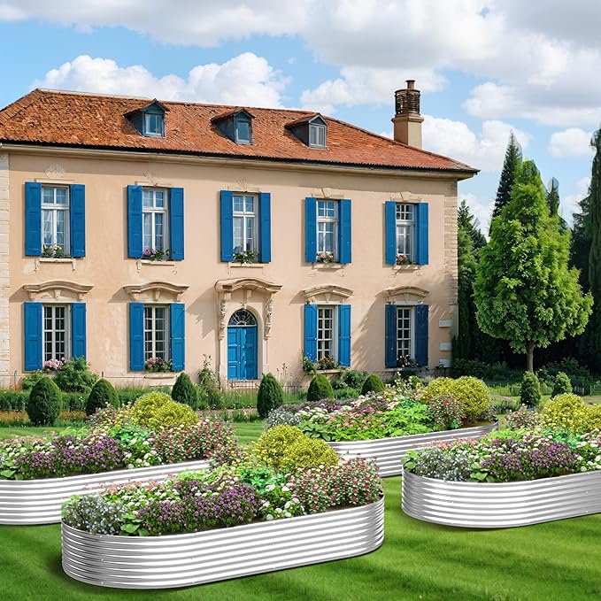3 Pack 8x4FT Oval Galvanized Raised Garden Bed Outdoor,Metal Garden Bed for Vegetables,Above Ground Garden Box for Flower,Steel Raised Beds for Gardening