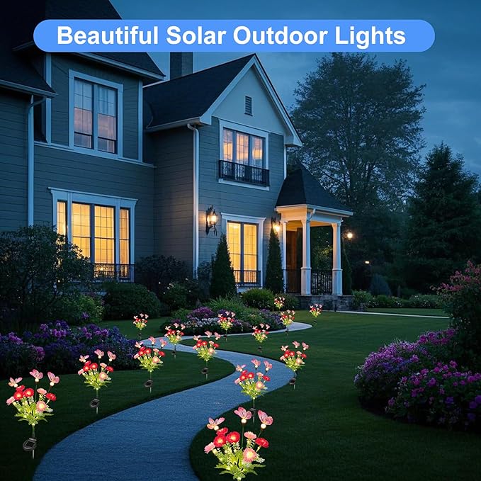 Solar Garden Lights,Solar Lights Outdoor Waterproof with Butterfly Flower,2 Pack Solar Powered Outdoor Lights,Solar Lights for Outside,Garden Lights Patio Yard Decor,Gifts for Mothers Day Mom Women