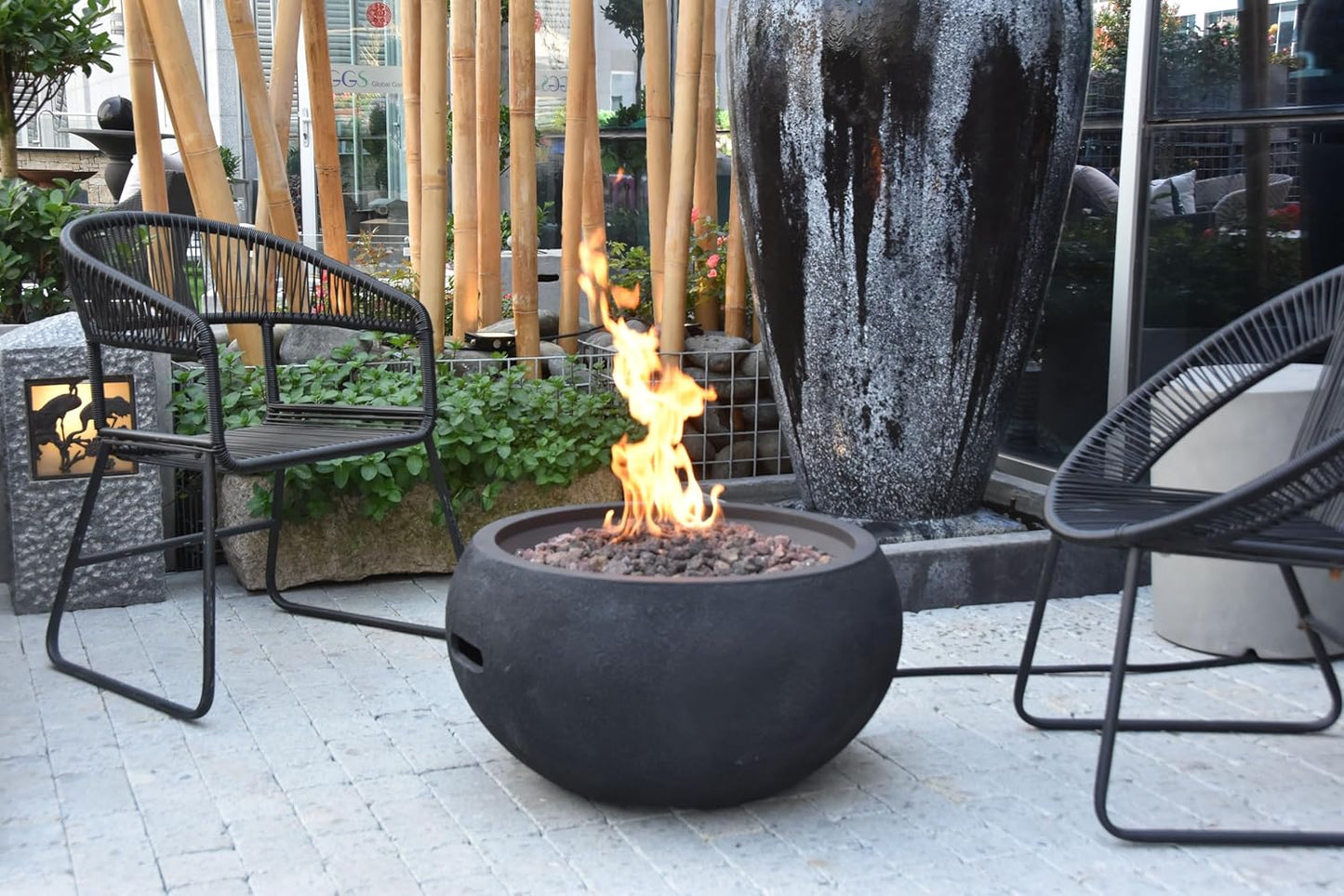 AMS Fireplace | Modeno | York | Firepit Table | Cover and Lava Rocks Included | (Fuel: Liquid Propane - Black)