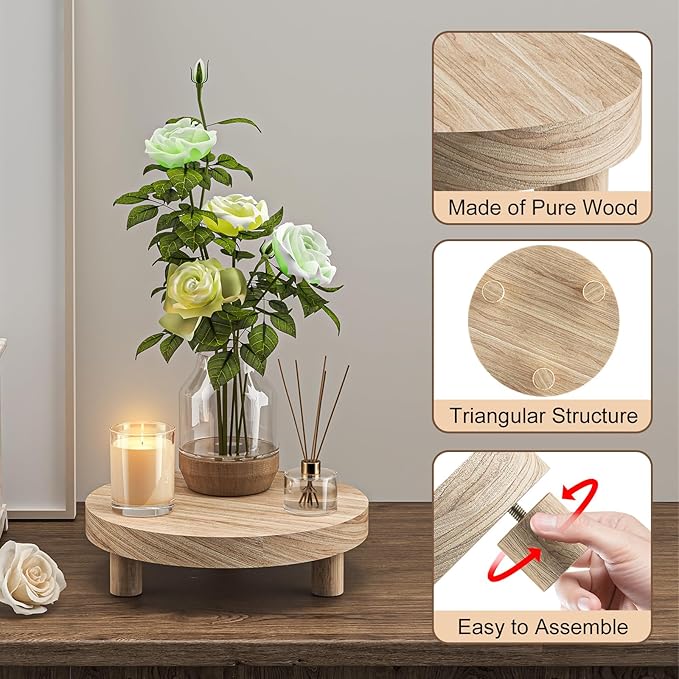 3 Pcs Wood Plant Stand Indoor Outdoor, Round Wood Riser for Decor 6/8/10" Wooden Stool Display Stand Flower Pot Holder Small Planter Tray Modern Potter Decorative for Desktop Counter Room (Natural)