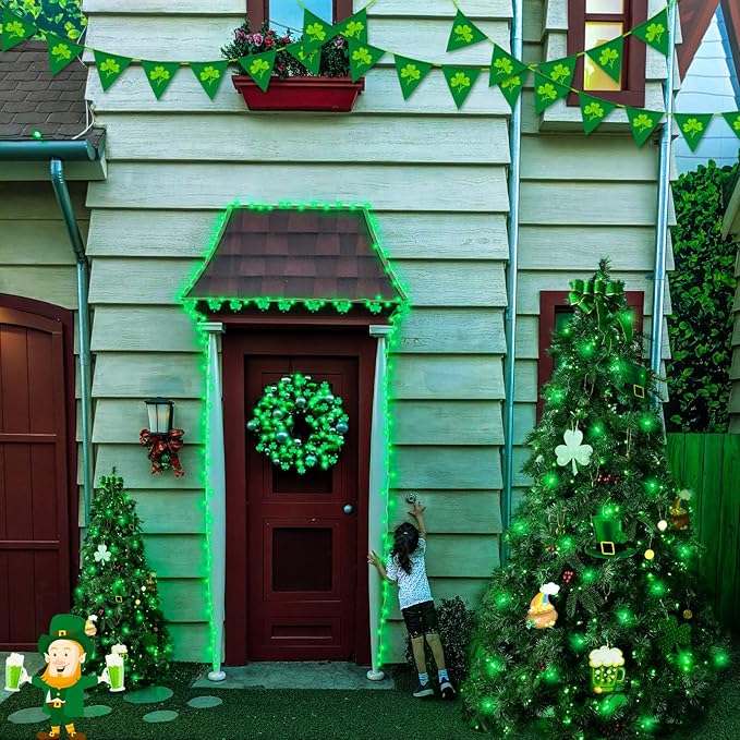 JMEXSUSS Green Lights for St Patrick's Day Decoration, 200 LED Green Christmas Lights Clear Wire, Connectable Green String Lights Indoor Outdoor for Spring Tree Garden St. Patricks Day Decor