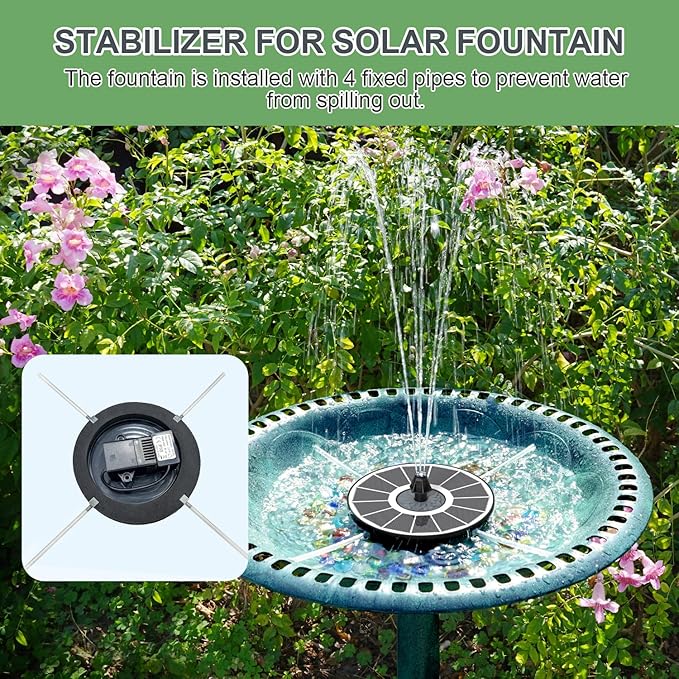 Solar Fountain Upgraded High Efficiency Glass Solar Panel, Solar Bird Bath Fountains with Flower No Battery,Solar Water Pump Fountain for Bird Bath Garden Small Ponds Outdoor Décor(White)